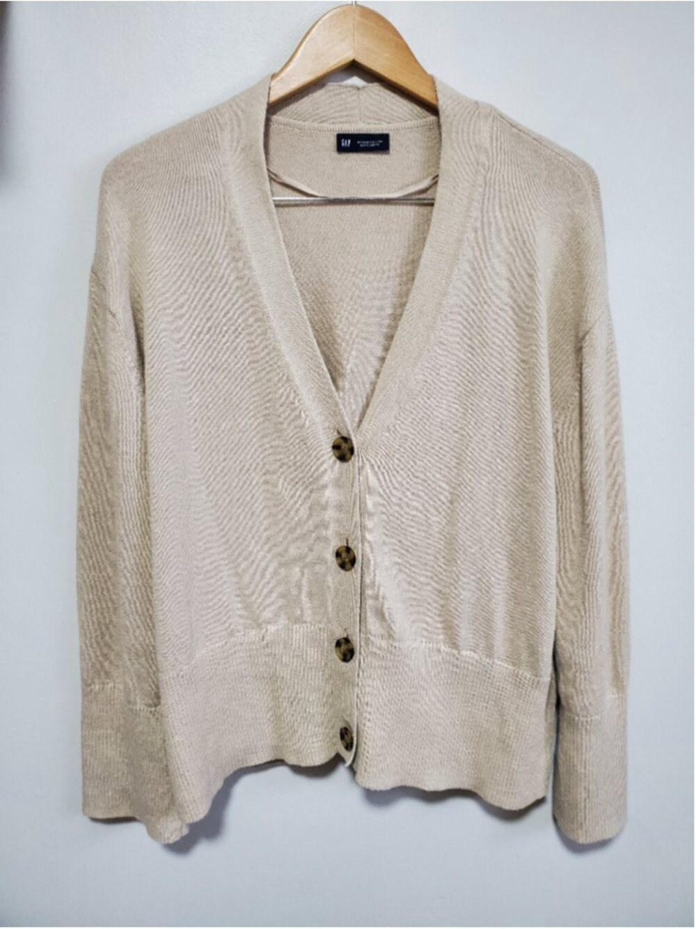 GAP 24/7 Split-Hem Linen Blend Knit Oversized Cardigan Sweater Bedrock Tan Small - Picture 2 of 10